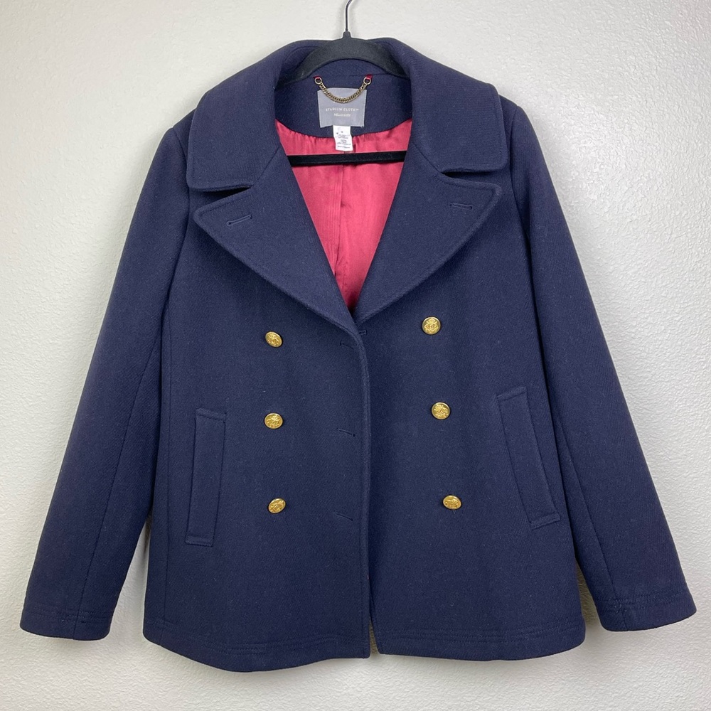 J.CREW Women's 10 Stadium Cloth by Nello Gori Peacoat Navy Wool Double Breasted - Picture 2 of 16